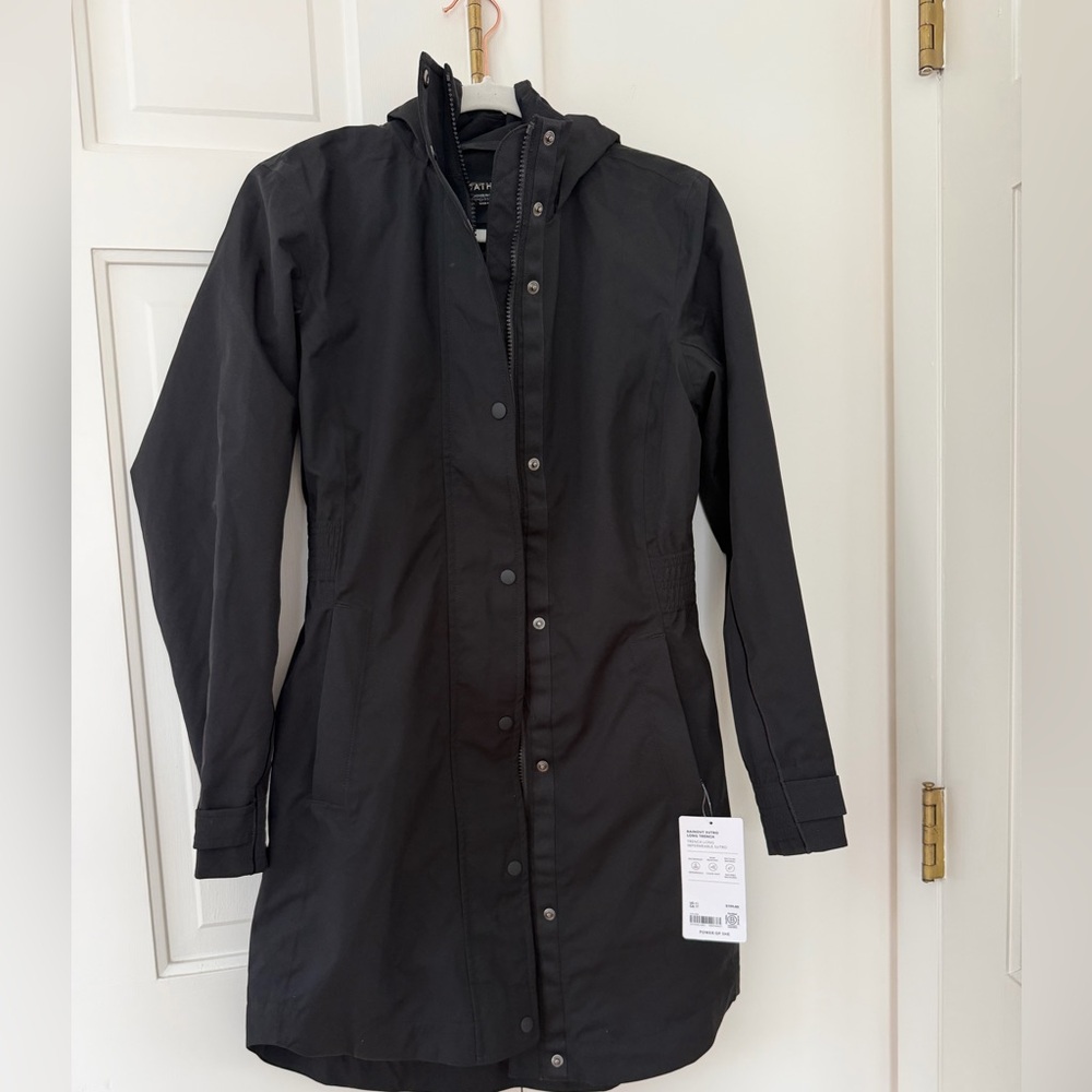 NWT Athleta Rainout Sutro Long Trench - black - XS